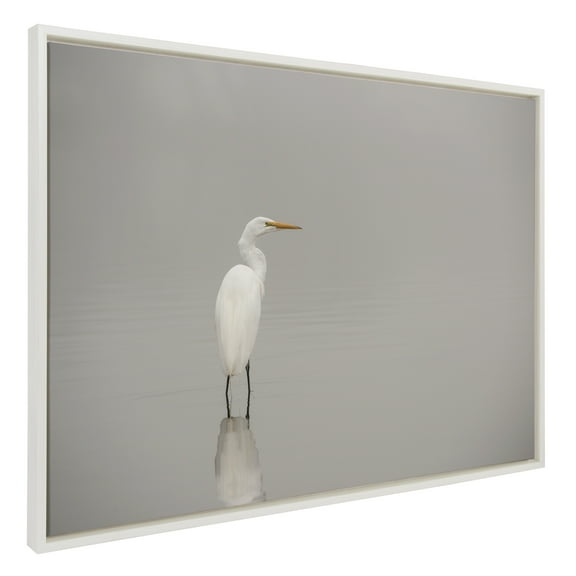Kate and Laurel Sylvie Great White Egret Framed Canvas Wall Art by Crystal Lynn Collins, 28x38 White, Scenic Animal Wall Decor Piece