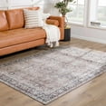 thumbnail image 3 of Hauteloom Frascati Boho Vintage Distressed Damask Area Rug - Farmhouse Traditional Floral Faded Carpet for Living Room, Bedroom - Machine Washable Rug - Brown, Taupe, Cream - 6'7" Round Rug, 3 of 10
