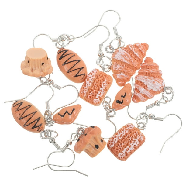 5 pares de pendientes de pastel de pan: pendientes colgantes de imitación de comida. Joyas novedosas para mujeres y niñas, ideales para fiestas y uso diario.