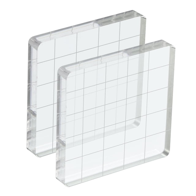 Unique Bargains 2' x 2' Acrylic Stamp Block Clear Stamping Block with Grid Lines Decorative Mounting Blocks Square, 2 Pack