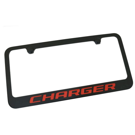 Dodge Charger Orange Name License Plate Frame (Chrome)