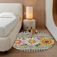 thumbnail image 2 of Vintage Daisy Floral Round Area Rug 6Ft Washable Circle Rugs for Bathroom Office, Spring Flowers Botanical Leaves Checkered Wooden Non-Slip Carpet Floor Mats Indoor Outdoor Carpet Runner Home Decor, 2 of 8