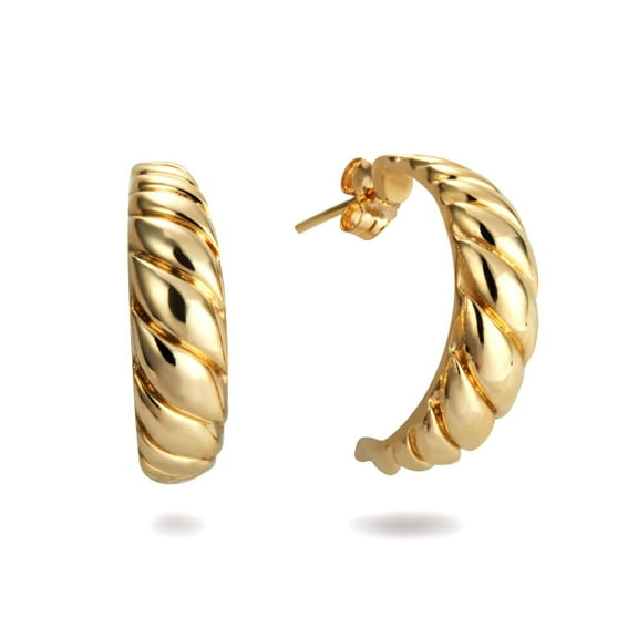 Yellow Gold Croissant Dome Hoop Earrings (10K)