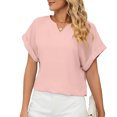 thumbnail image 4 of Women's Casual Cuffed Short Sleeve V Neck Office Blouse Solid Color Loose Fit Comfy Work Shirt Tops for Summer Summer Clothing, 4 of 6