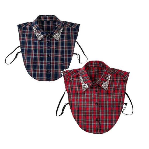 CYSFASHION Detachable Collar for Women Gingham Half Shirts Family Business Casual V Neck Dicky Collar Blouse Multicolor