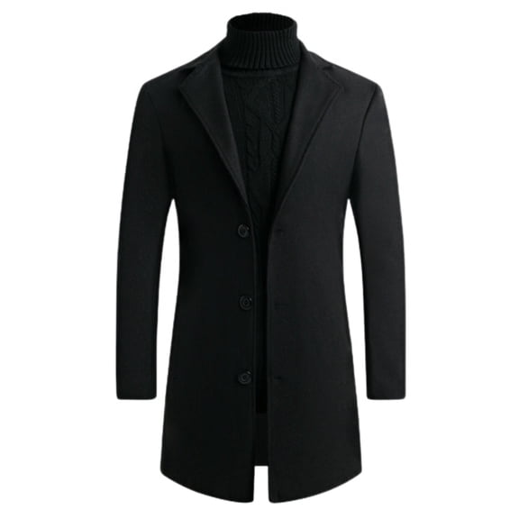SWSMCLT Men's Slim Fit Pea Coat Thick Overcoats Warm Outerwear Casual Business Dress Coat Trench Coats Single Breasted Black X-Small