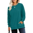 thumbnail image 6 of Crewneck Sweatshirts for Women No Hood Fall Casual Long Sleeve Pullover Tops Loose Sweatshirt with Pocket Turquoise S, 6 of 6