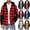 (NEW1)Black, variant on Men Hooded Plaid Flannel Jacket Casual Long Sleeve Shirts Fashion Loose Fit Button Down Shacket with Pockets for Fall Daily Wear