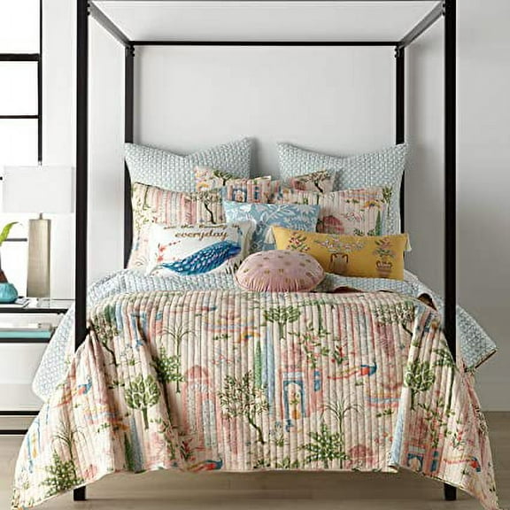 Levtex Home - Napali King Quilt - mystical garden in Pastel Pink, Palm Tree Green and Seafoam - Quilt Size (106x92in.) - Reversible - Cotton