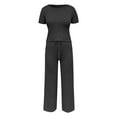thumbnail image 4 of Women's Summer Knit Trousers Suit Casual Round Neck Short Sleeve Long Pants Set Comfortable Pure Color Outfit For Daily Wear Dressy Outfits for Women Tracksuit for Women Jacket And Pants Set for Women, 4 of 5
