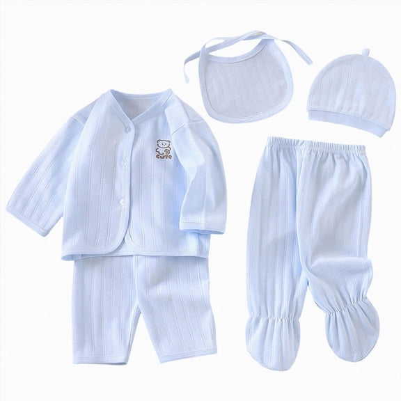 NOLDARES Baby Layette Clothes Set - 5 Piece New Born Boy Girl Gift Set, Baby Clothes Outfits & Newborn Essentials Must Haves(A089-Blue)