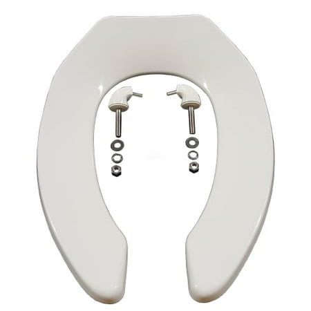 Front Check - Zurn Z5955SS-EL Elongated Standard White Open Front Toilet Seat Less Cover with Stainless Steel Check Hinge