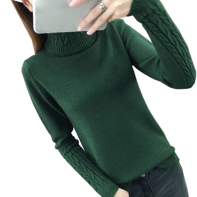 Suéter de cuello alto para mujer, jerseys gruesos y cálidos de manga larga, color caqui, otoño e invierno, novedad de 2023