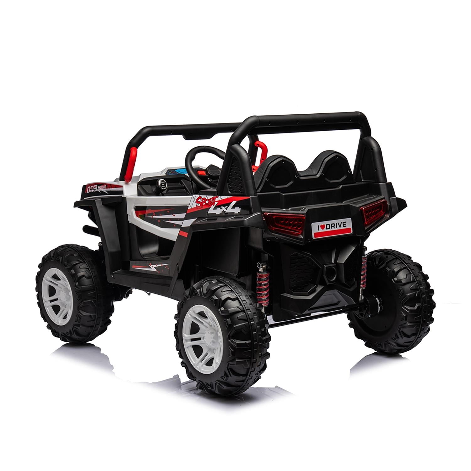 CIPACHO 12 V Powered Ride Ons Four Wheel Drive Leather Electric Car for Kids with 2.4G R/C, Seat Belt Four Wheel Absorber, White CIPACHO 12 V Powered Ride Ons Four Wheel Drive Leather Electric Car for Kids with 2.4G R/C, Seat Belt Four Wheel Absorber, White