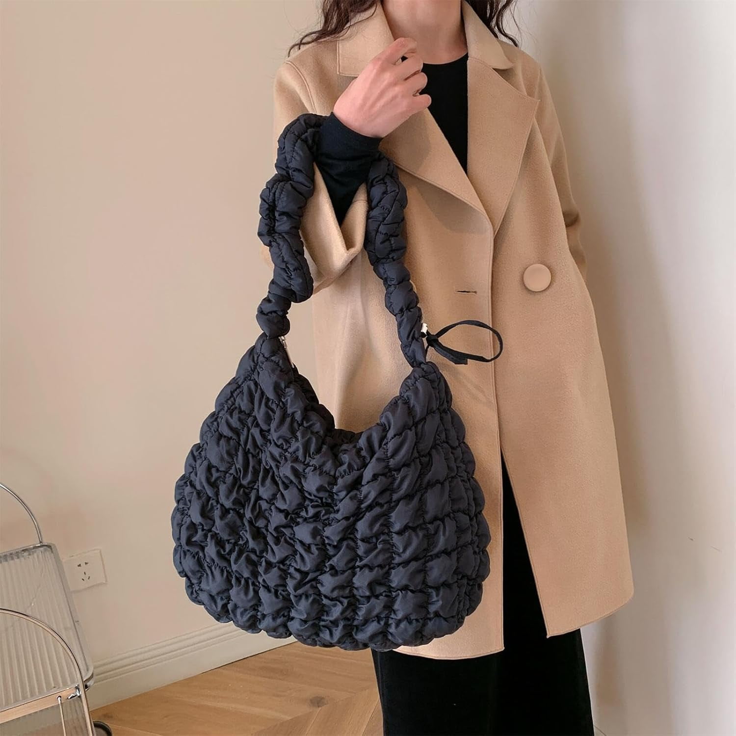 CoCoMangos Cotton Padded Shoulder Crossbody Bag for Women Large Hobos Quilted Handbag and Purses Lightweight Adjustable Shoulder Strap