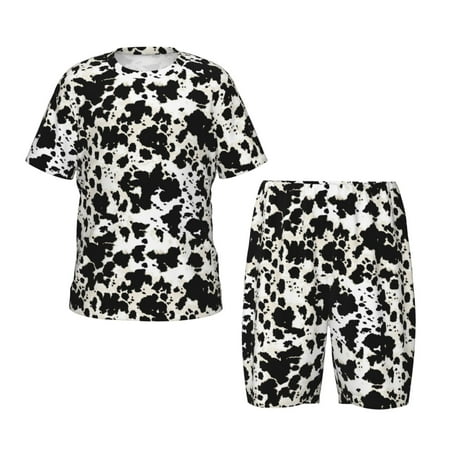 Luyuia Cow Skin 1 Print Girls  2-Piece Tie-Dye Pajama Set  Cute Summer Loungewear with Shirt and Tank Shorts Nightwear-Medium