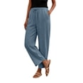 thumbnail image 3 of Linen Pants for Women Harem Pants Barrel Trousers Capris Pants Beach Slacks Beachwear Lightweight Pants Elastic Waist Trousers With Pockets Loose Fit Trousers Straight Leg Pants Breathable, 3 of 9
