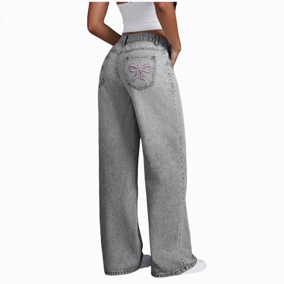 NOLDARES Girls Jeans Pants Wide Leg/Skinny Denim Pant Ripped High Waist Elastic Band Casual with Pockets Kids(Grey,9-10 Years)