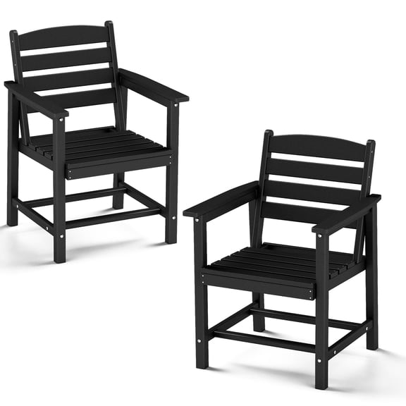 FOOWIN Outdoor Patio Furniture Set, HDPE All Weather Dining Chairs 2PCS, Black