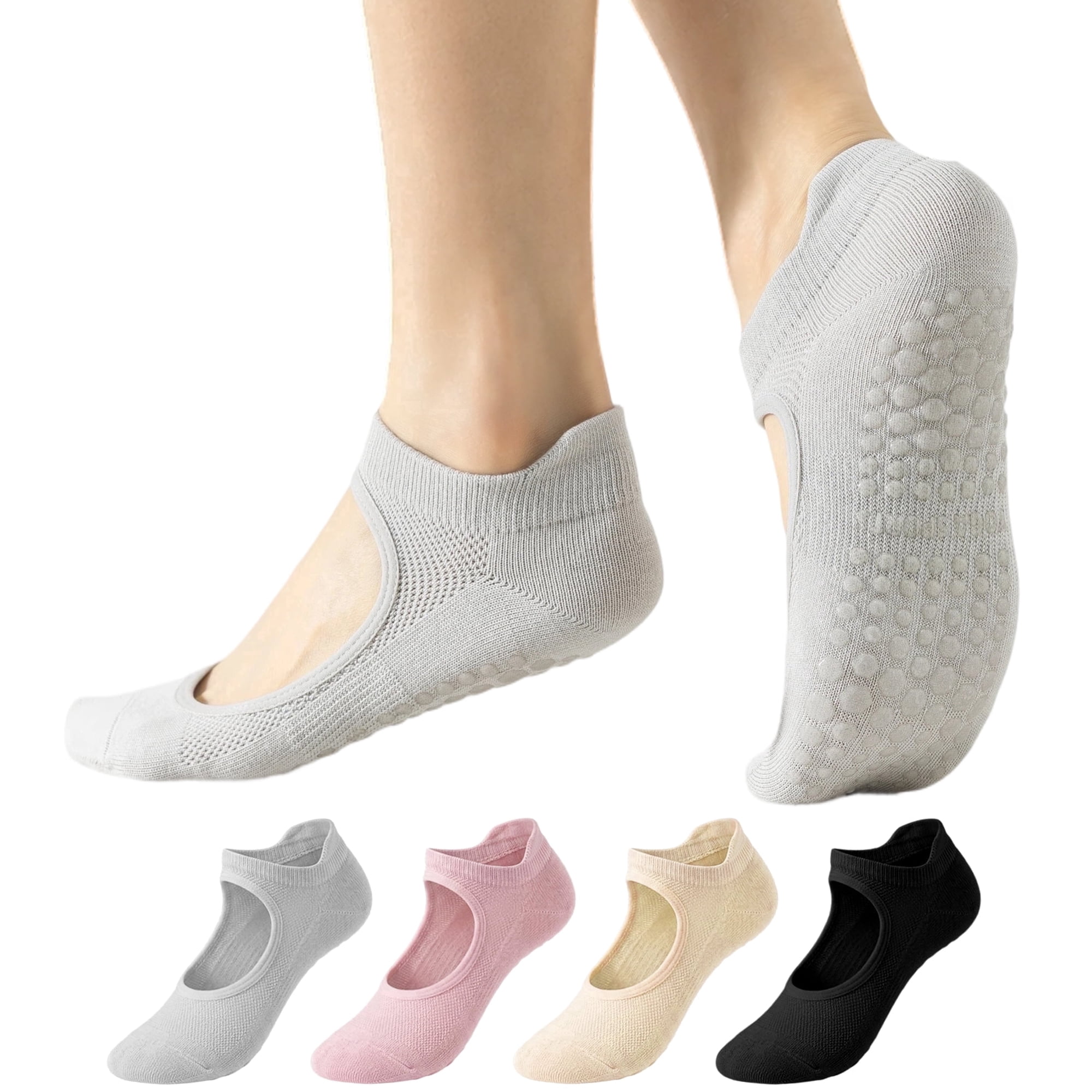 Yawlsow 4 Pairs Pilates Socks with Grips for Women, Non-Slip Yoga Socks for Barre, Ballet, Barefoot Workout