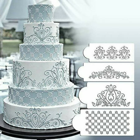 

AQITTI Household Goods Cake Wedding Cake Flower Spray Cake Flower Hollow Lace Cake 4 Piece Home Decoration Household Tool