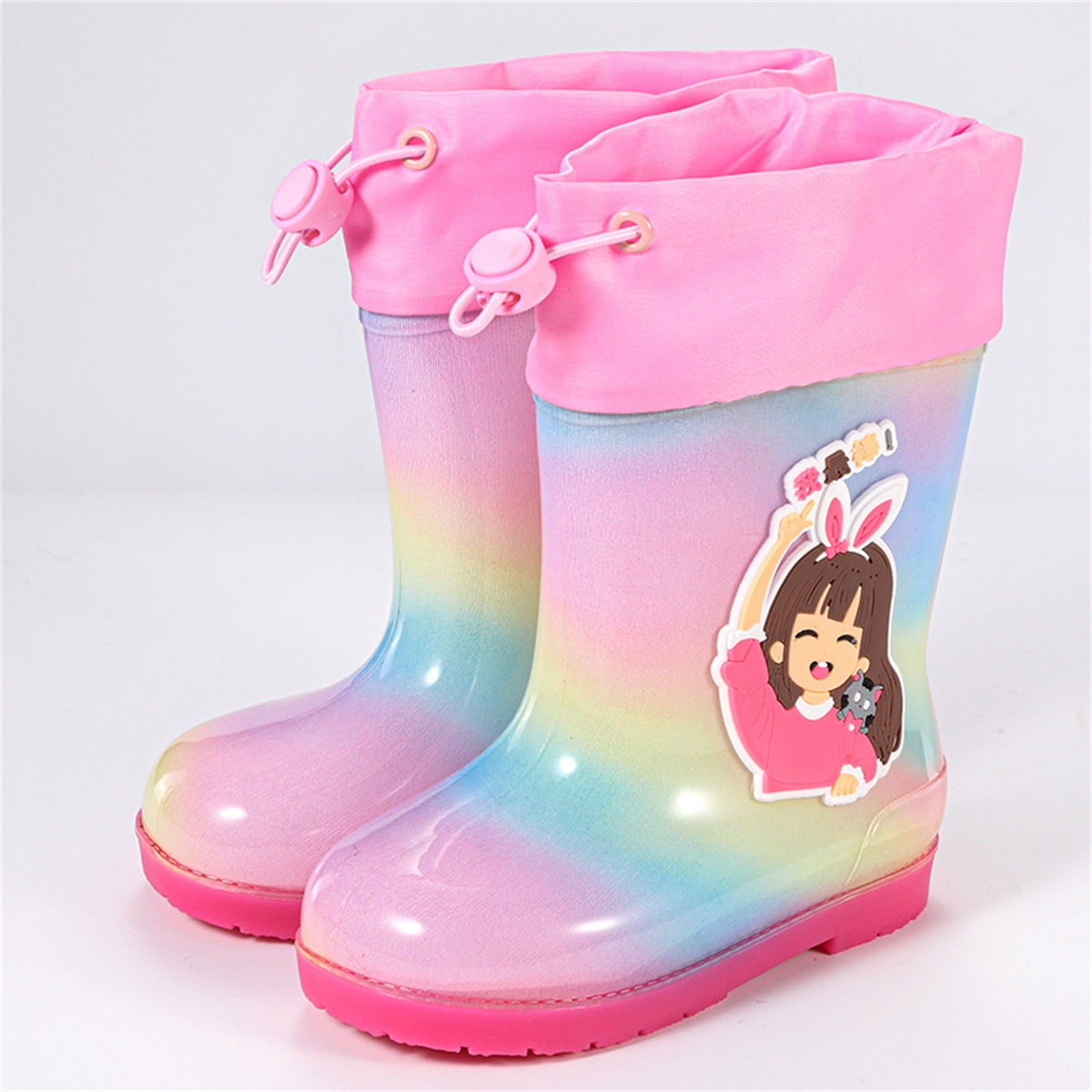 Otqutp Toddler Slip On Rainbow Rain Boots Kids Cute Garden Boots for Boys Girls Easy-on Lightweight Waterproof Mud Boot