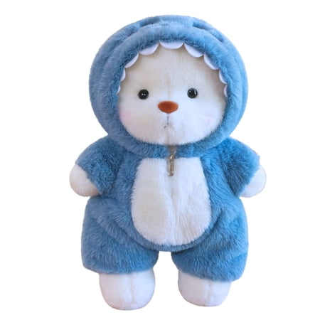 Teddy Bear Stuffed Animals Teddy Bear Plushies Soft Funny Stuffed Toys with Removable Blue Shark Clothes 13 Emotional Support Cute Plush Figure Toys with Movable Legs for Toodlers Kids Women