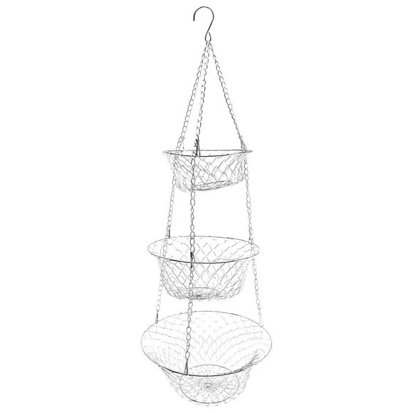3 Tier Fruit Basket, Vegetable Kitchen Storage Basket Chain Hanging Space Saving Fruits, Plants Storage Basket(Silver)