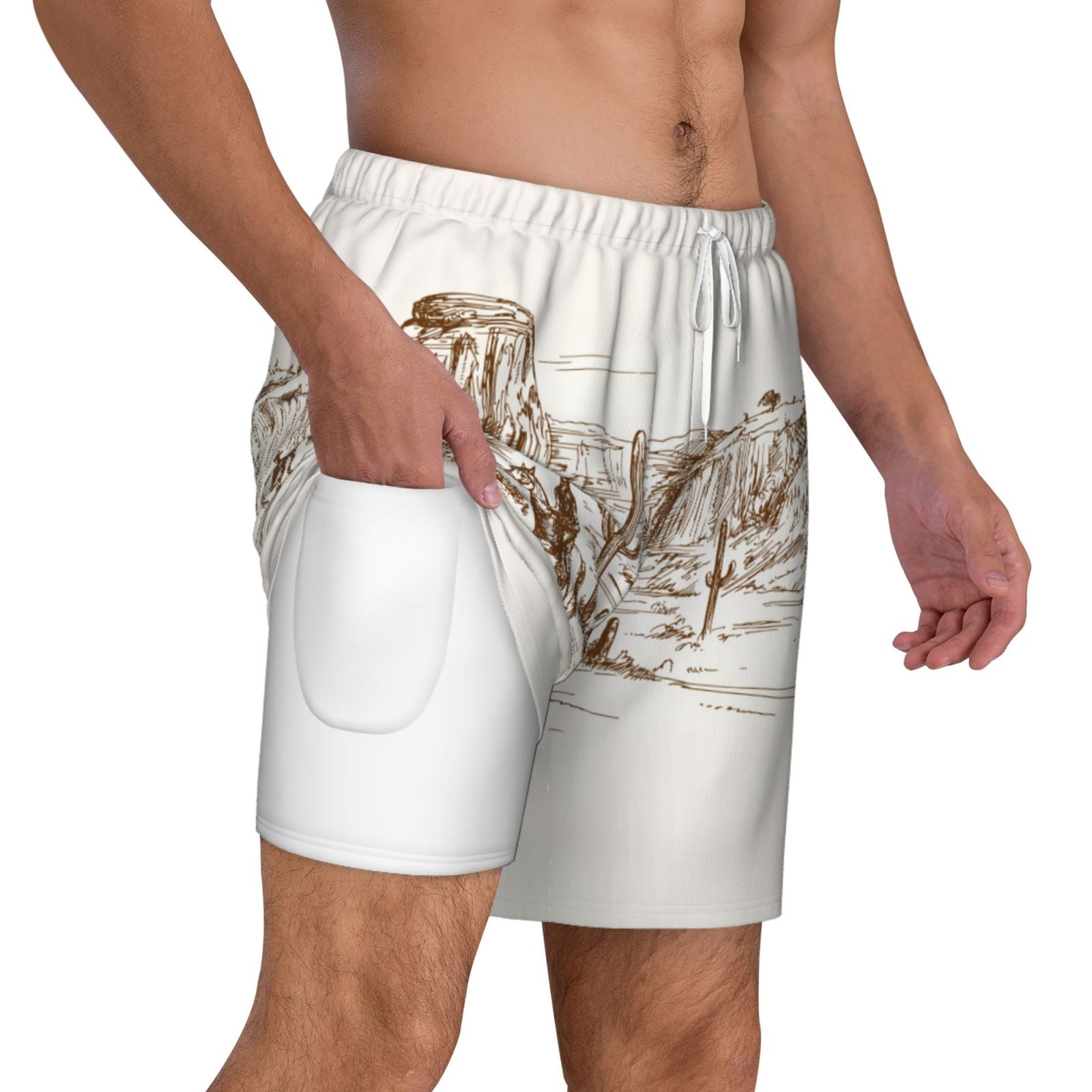 Xecao Western Desert Cowboys for Men's Swimming Trunks Swim Trunks Quick Dry Swim Shorts with Mesh Lining Funny Swimwear Bathing Suits