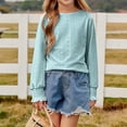 thumbnail image 5 of Long Sleeve Shirts for Girls Fall Eyelet Shirt Kids Cute Crew Neck Solid Color Loose Casual Fashion Pullover Tops (Blue 7 Years), 5 of 5