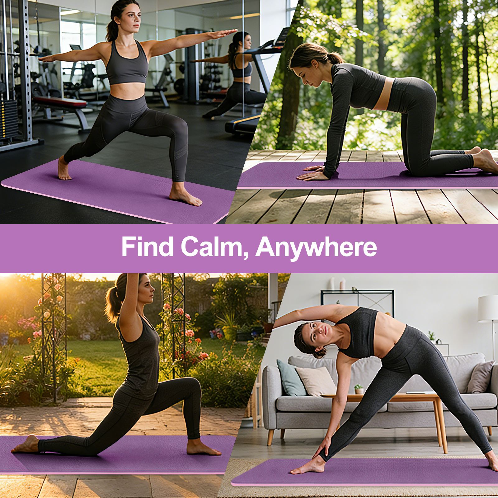 Cshidworld Yoga Mat, 6mm Thick Eco-Friendly TPE Exercise Mat with Carrying Strap and Storage Bag, Non-Slip Workout Mat for Yoga, Gym and Floor Exercises, 72" x 24"