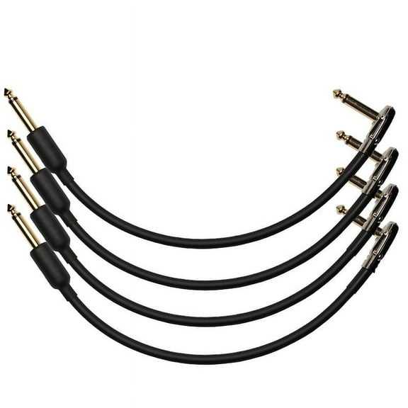 4-pack 3 Ft Castline Gold Mogami 2524 Guitar Pedal Board Effects Switcher Patch Cable 1/4 TS Low Profile and Short Barrel Connectors