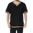 thumbnail image 3 of Camisas de Manga Corta de los Hombres Estilo Étnico Impreso Hendidura Cuello en V, Ligero Top Transpirable para la Primavera Y el Verano, 3 of 5