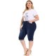 thumbnail image 4 of Women's Plus Size Capri Jeans Ripped Casual Chambray Denim Jean Dark Blue 1X, 4 of 7