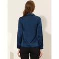thumbnail image 3 of Camisa elegante de satén con cuello vuelto y manga larga para mujer Azul marino XS, 3 of 4
