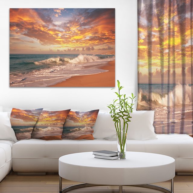 Vagues sous Nuages Colorés - Grande Impression sur Toile de Bord de Mer