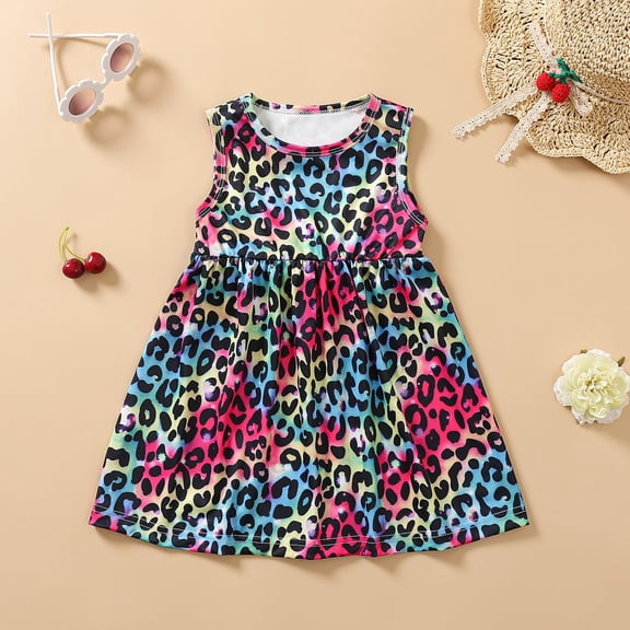 Uccdo 2T-12T Girls Casual Summer Dresses Cute Printed Beach Wear Boho Dress Sleeveless Sundress