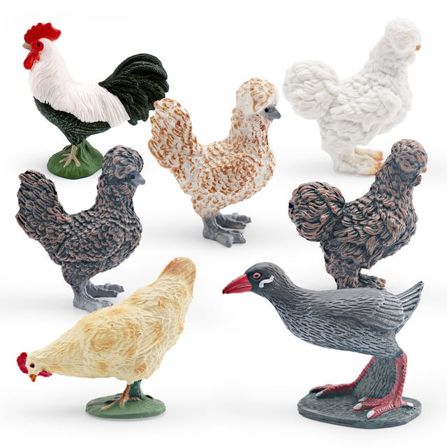 Set de figuras de pollo en miniatura de animales de granja, 7 piezas, para niños