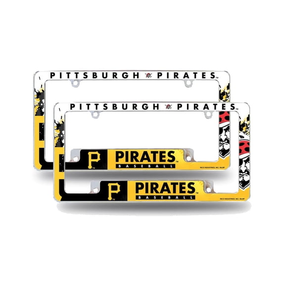 Pittsburgh MLB Pirates (Set of 2) Chrome Metal License Plate Frames with Bold Full Frame Design