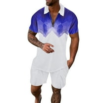 JLFKNG Men's Polo Shirts Fashion Patchwork Color Polo Shirts Elastic Waist Shorts 2Pcs Mens Sports Outfits Sets Breathable Loose Fit Lounge Clothing For Men