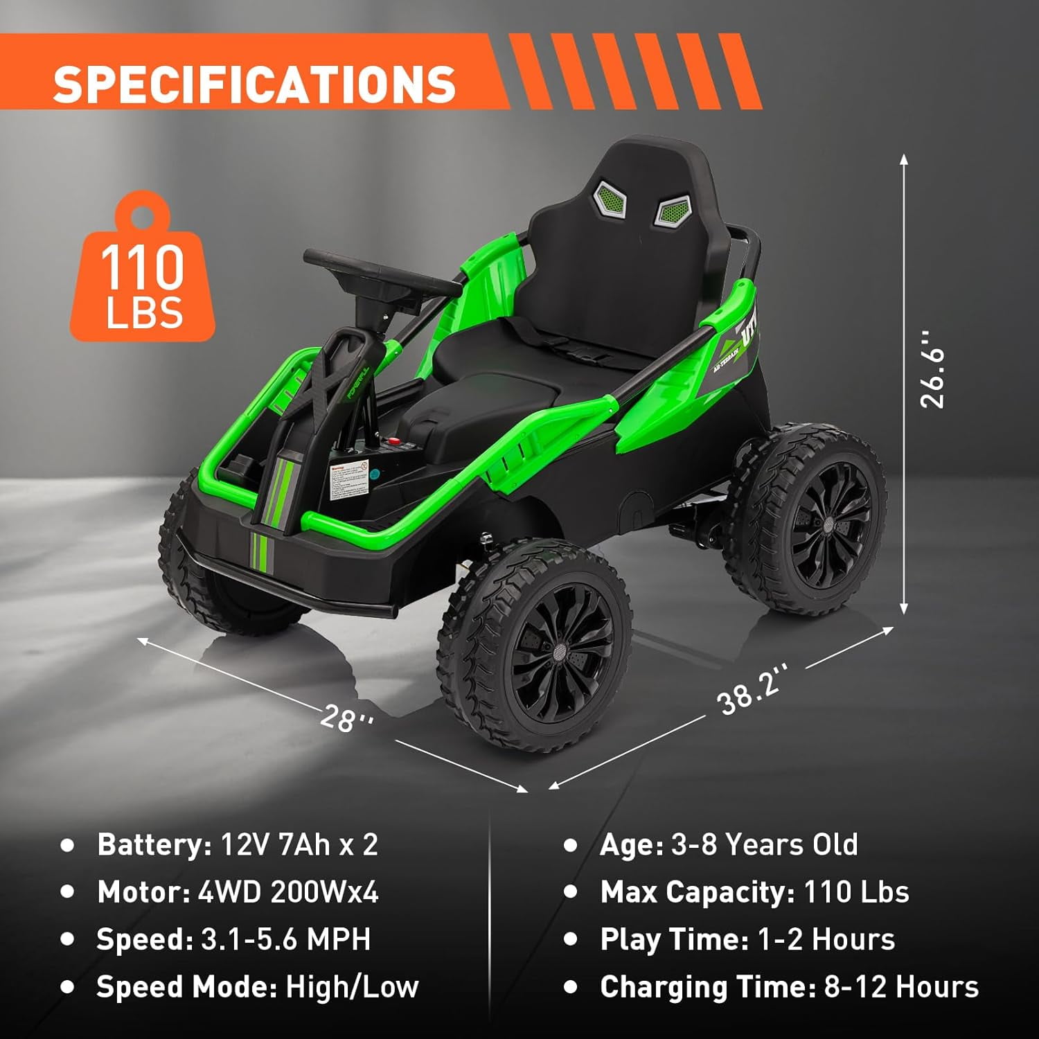 24V Ride on UTV Toy Car for Boys with 4x85W Motors & Remote Control, Battery Powered Electric Cars for Kids 3+, 6mph Max Speed, for All Terrians