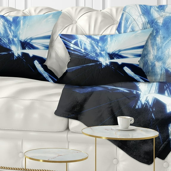 Designart 3D Abstract Art Blue Black - Abstract Throw Pillow - 12x20