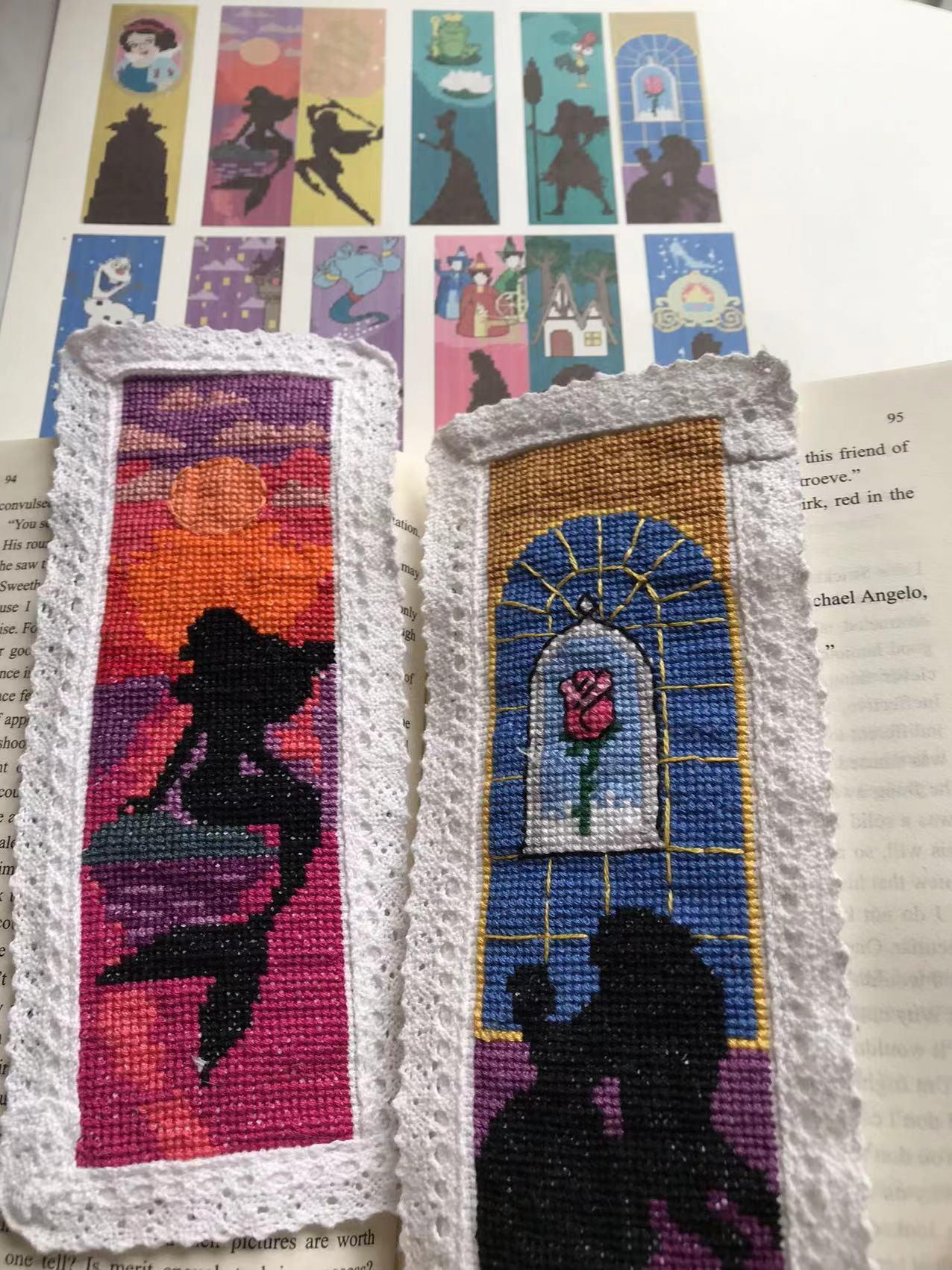 12 Pieces Princess DIY Cotton Cross Stitch Bookmark,Cotton Edged Book Mark Classical Fairy Princess Counted Cross Stitch Kit