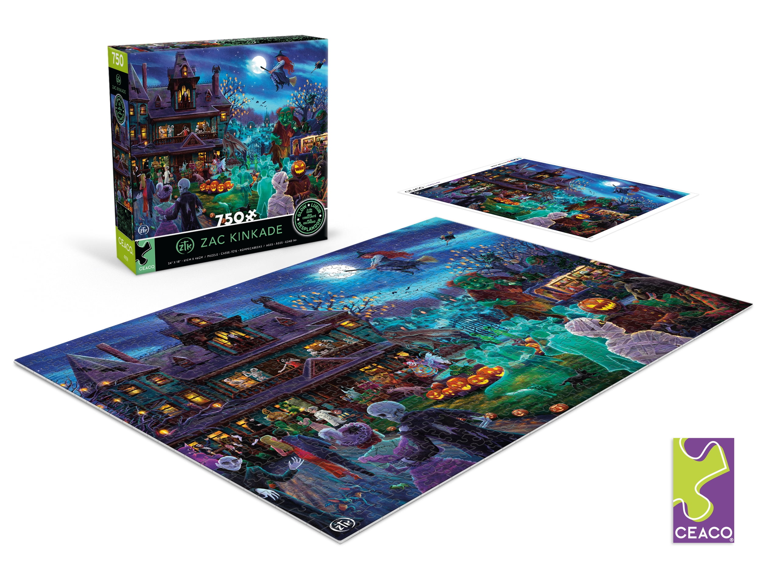 Ceaco A Ghoulish Gathering Glow (Zak Kinkade) 750 Piece Interlocking Jigsaw Puzzle