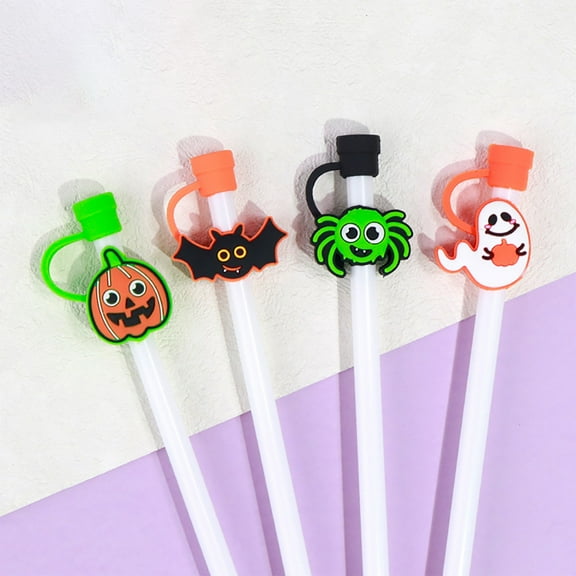 Halloween Straw Toppers Pumpkin Bat Design Party Drink Accessories for Celebrations