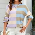 thumbnail image 2 of Kaemgyyd Womens Striped Oversized Sweater Crew Neck Long Sleeve Knitted Top Color Block Lightweight Casual Pullover, 2 of 6