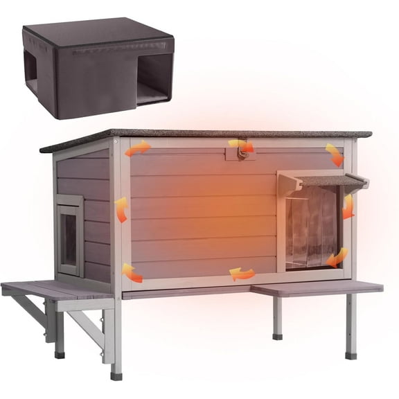 MEDEHOO Outdoor Cat House Insulated, Weatherproof Feral Cat Shelter for Winter Cat Condos for Outdoor Cats-100% Insulated Liner