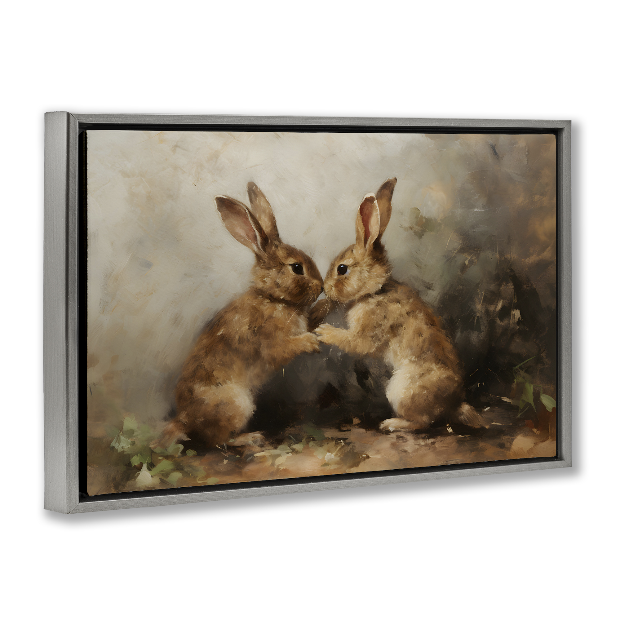 Stupell Industries Bunny Boxing Duo Animals & Insects Painting Gray Floater Framed Canvas Art Print Wall Art, 25 x 17