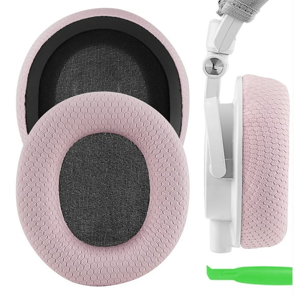 Geekria NOVA Mesh Fabric Replacement Ear Pads Compatible with Audio-Technica M50X, M50XBT, M50XBT2, M60X, M50, M40X, M30, M20, M10 Headphones, Ear Cushions (Pink)