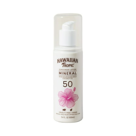 Hawaiian Tropic Mineral Skin Nourishing Milk Sunscreen SPF 50, 3.4oz Travel Size